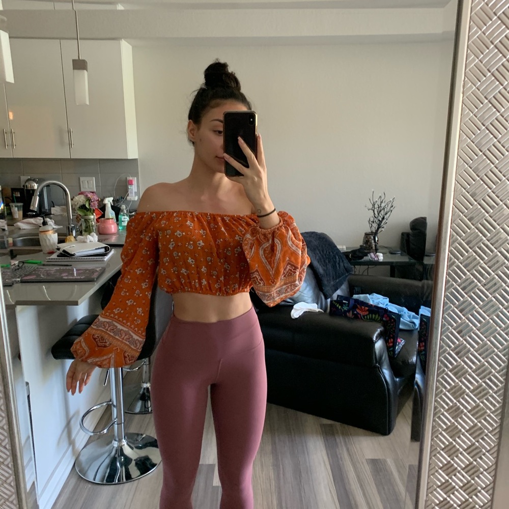 Orange Floral Off The Shoulder Crop